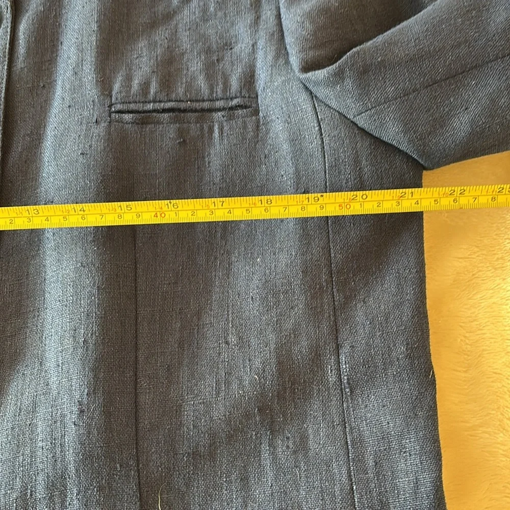 Navy linen blazer mandarin collar - Picture 5 of 7